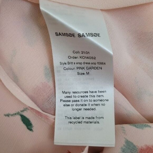 Samsøe Samsøe Britt Floral Wrap Dress in Pink Garden Size Medium Summer Workwear - Picture 4 of 5